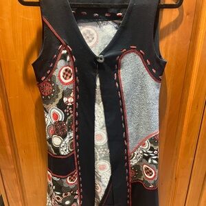 Black and Gray Sleeveless Vest with Red Accents